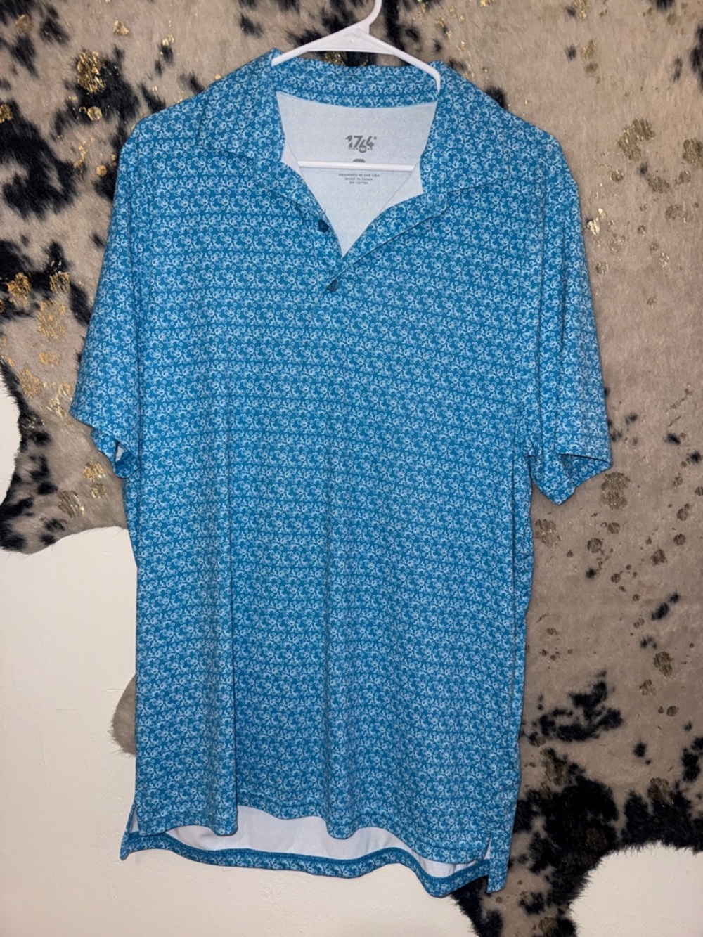 47 Blue Micro-Print Short-Sleeve Polo
